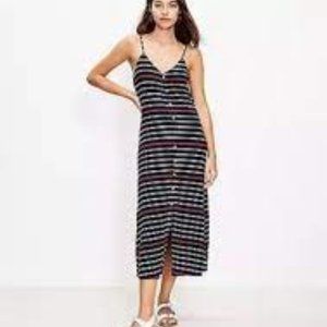 LOFT Striped Button Trim Maxi Dress